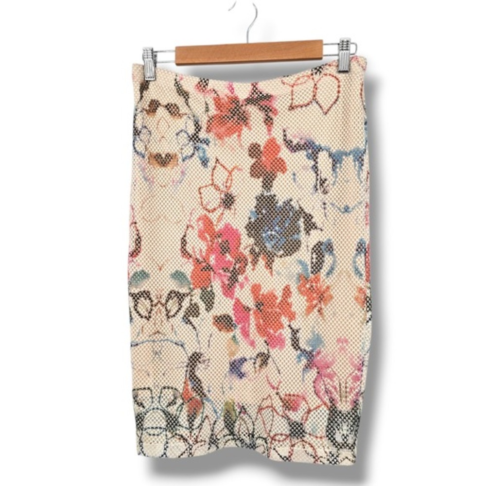 Lapis‎ Floral Mesh Pencil Skirt Women's Size Medium Beige Lined Party